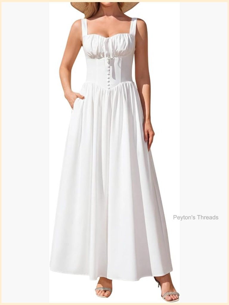 Square Neck Floral Maxi Dress Ruched Smocked With Pockets